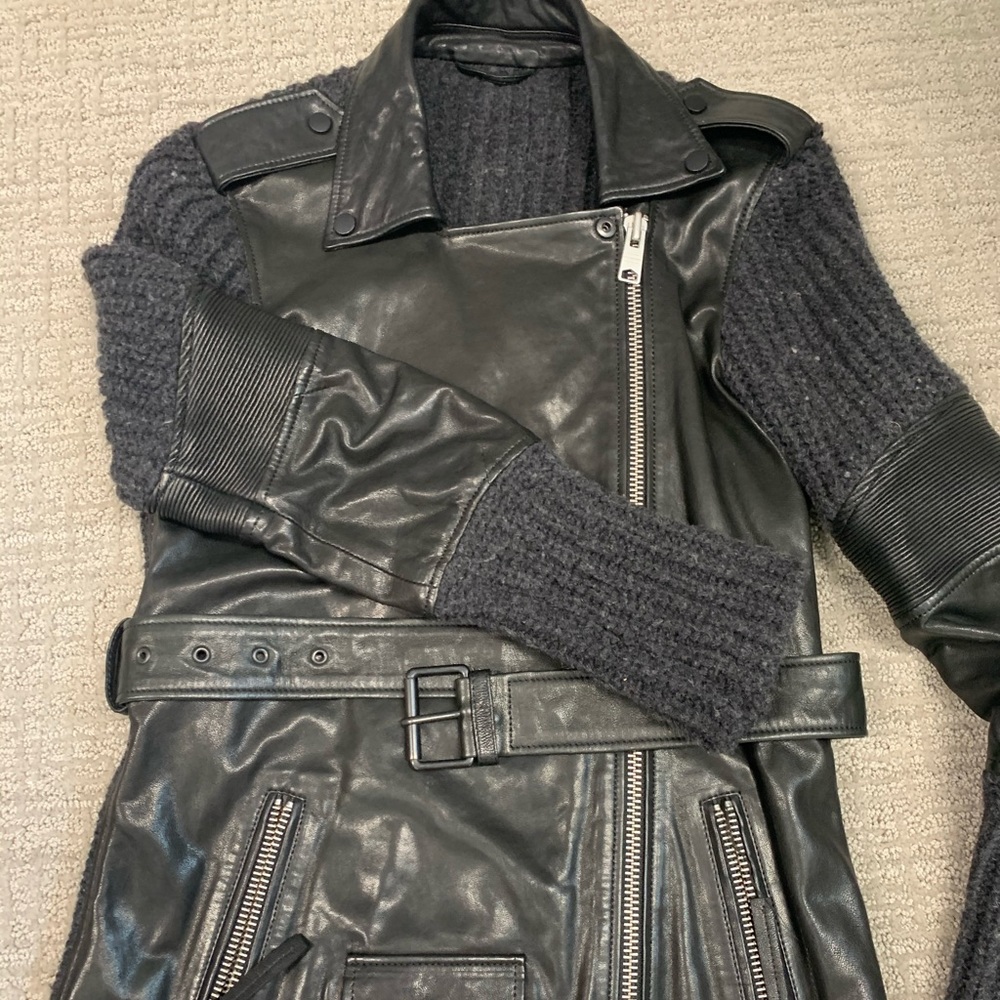 All Saints Denell leather/wool biker jacket .